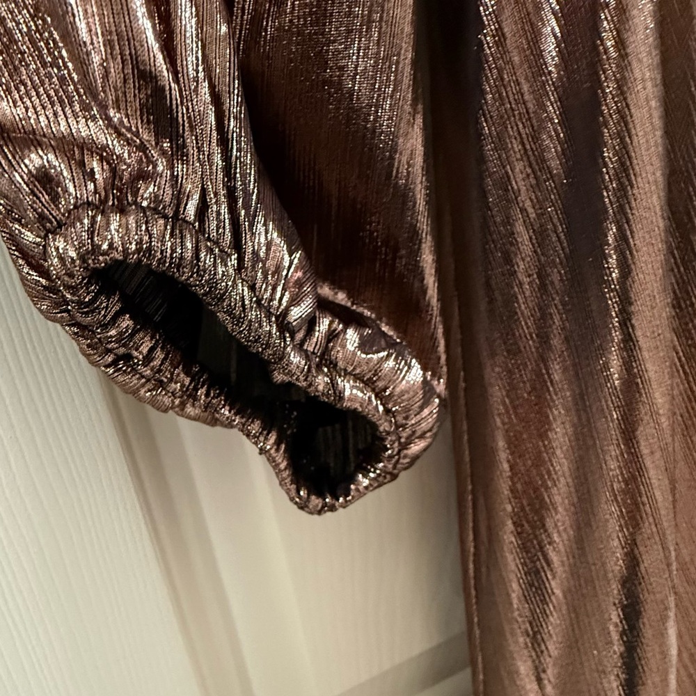 Baltic Born Bronze Shimmer Midi Dress Long Sleeve Cocktail Wedding Guest M - Picture 9 of 16